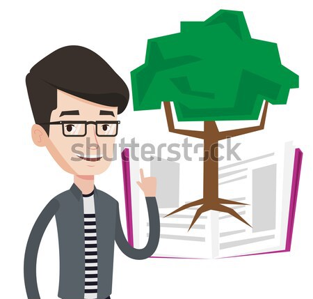 Estudiante senalando árbol conocimiento pie creciente Foto stock © RAStudio