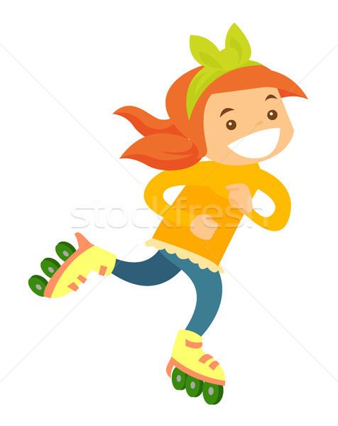 Young caucasian white girl riding on roller skates Stock photo © RAStudio