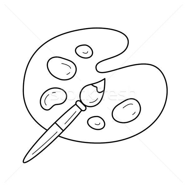 Palette with paint brush vector line icon. Stock photo © RAStudio