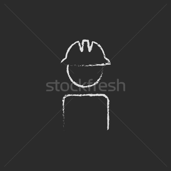 Munkás visel védősisak ikon rajzolt kréta Stock fotó © RAStudio