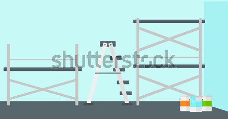 Background of wall with paint cans and ladder. Stock photo © RAStudio