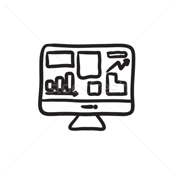 Stock photo: Monitor with business graphs sketch icon.