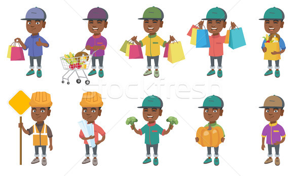 Little african boy vector illustrations set. Stock photo © RAStudio