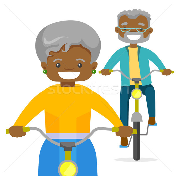 Foto stock: Casal · velho · equitação · bicicletas · saudável · homem · mulher