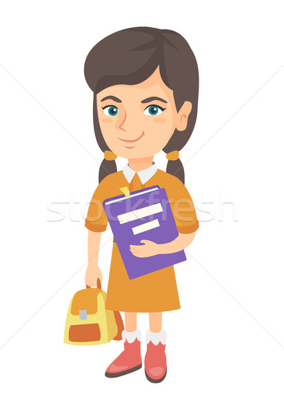 Caucasian pupil with backpack and textbook. Stock photo © RAStudio