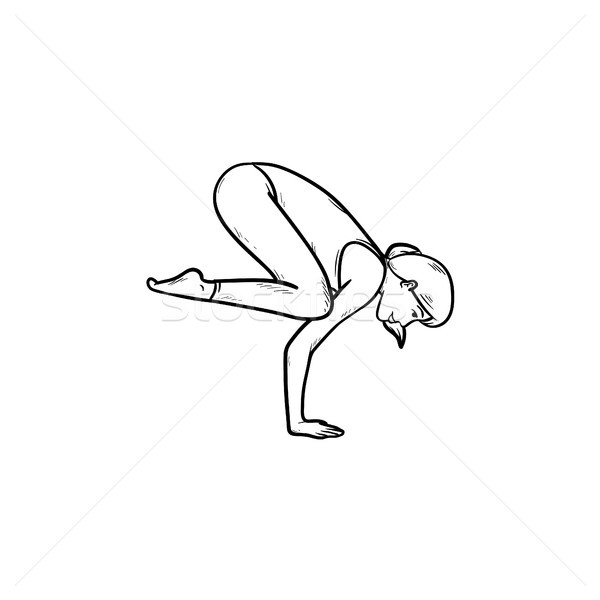 Woman in yoga crow pose hand drawn outline doodle icon. Stock photo © RAStudio