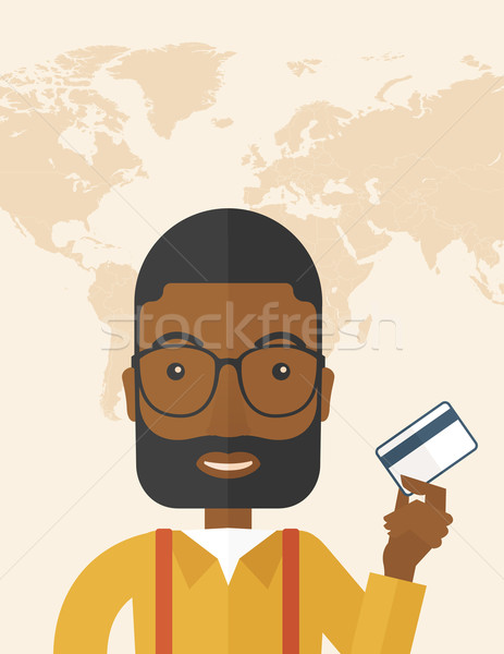Glücklich Geschäftsmann stehen halten Kreditkarte african Stock foto © RAStudio