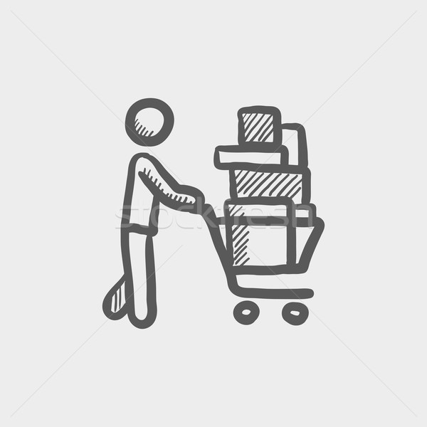 Shopping cart full of shopping bags sketch icon Stock photo © RAStudio