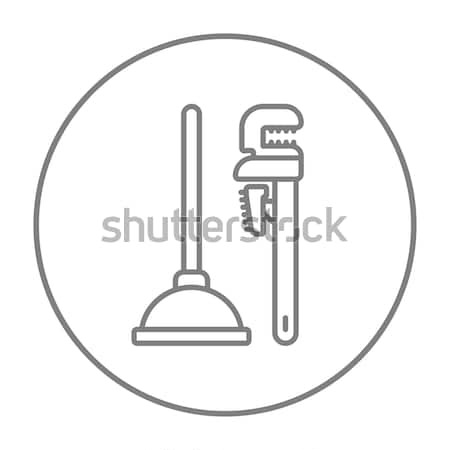 Pipe wrenches and plunger line icon. Stock photo © RAStudio