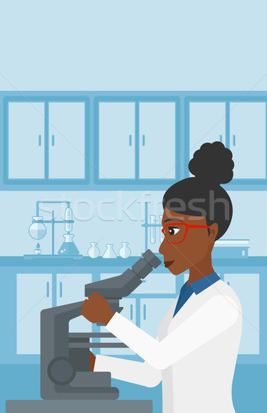 Laboratorium assistent microscoop vrouw naar vector Stockfoto © RAStudio