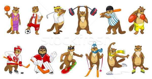 Vector set of cute beavers sport illustrations. Stock photo © RAStudio