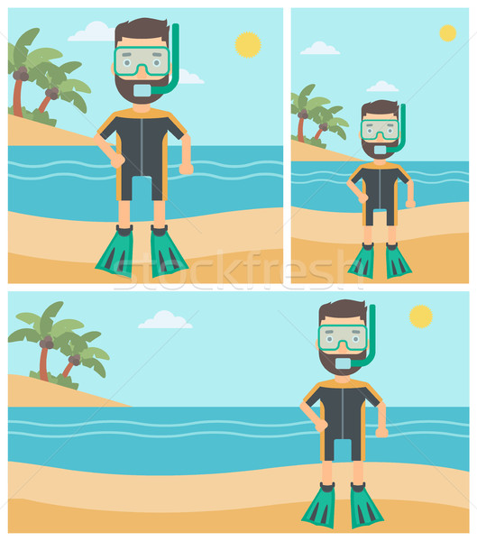 Male scuba diver on the beach vector illustration. Stock photo © RAStudio