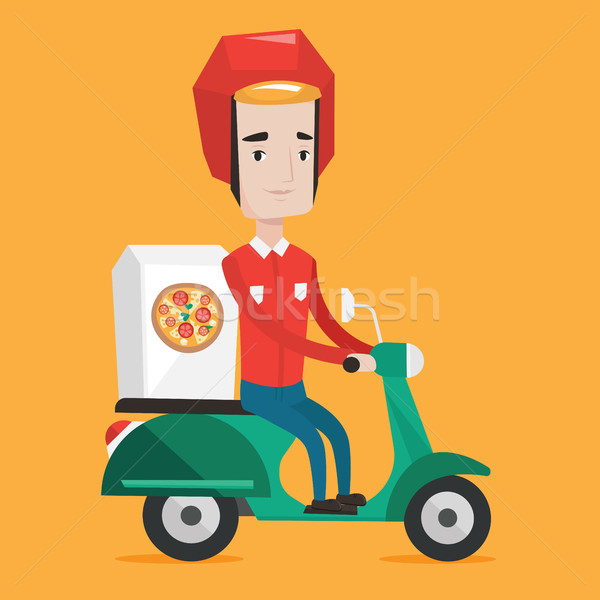 Stock photo: Man delivering pizza on scooter.