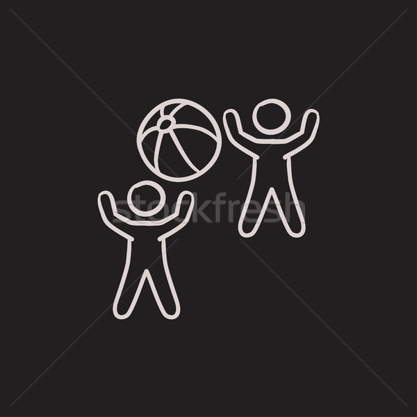 Kinderen spelen opblaasbare bal schets icon Stockfoto © RAStudio