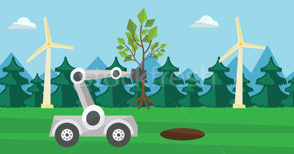 Robot machine plants a big tree. Stock photo © RAStudio