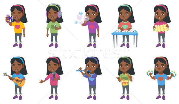 Little african girl vector illustrations set. Stock photo © RAStudio