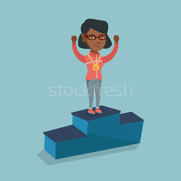 African sportswoman celebrating on winner podium Stock photo © RAStudio