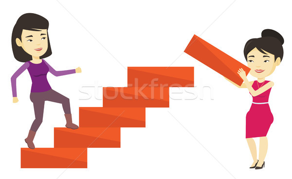 Iş kadını yukarı kariyer merdiven Asya kadın Stok fotoğraf © RAStudio