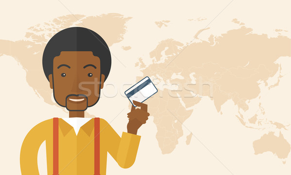 Boldog üzletember áll tart hitelkártya afrikai Stock fotó © RAStudio