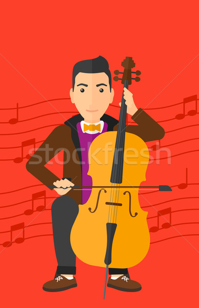 Homme jouer violoncelle rouge notes de musique vecteur [[stock_photo]] © RAStudio