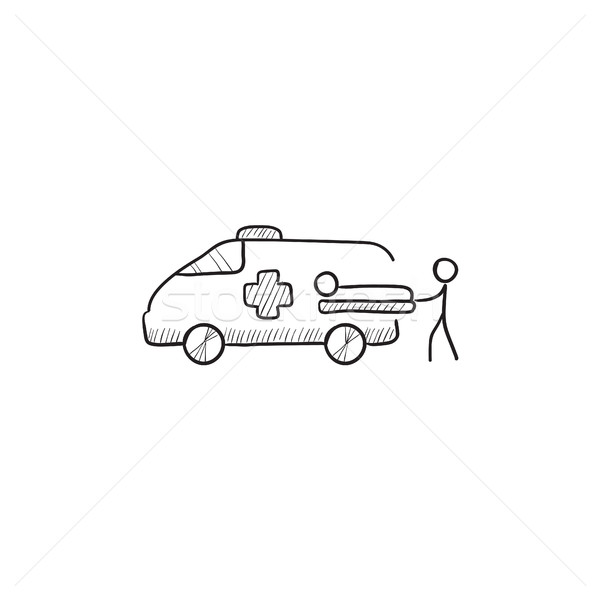 Uomo paziente ambulanza auto sketch icona Foto d'archivio © RAStudio