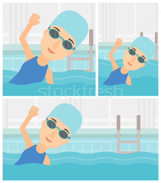 Frau Schwimmbad jungen Sportlerin tragen cap Stock foto © RAStudio