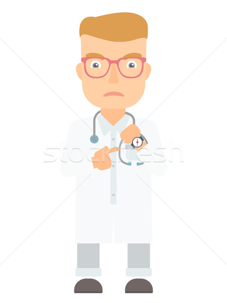 Angry head doctor pointing at wrist watch. Stock photo © RAStudio