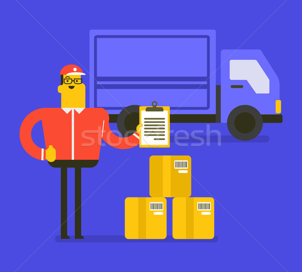 Caucasian delivery courier with cardboard boxes. Stock photo © RAStudio