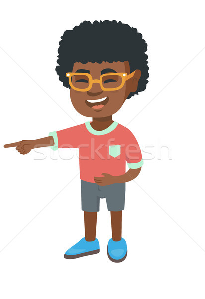 Africaine garçon quelqu'un pointant doigt Photo stock © RAStudio