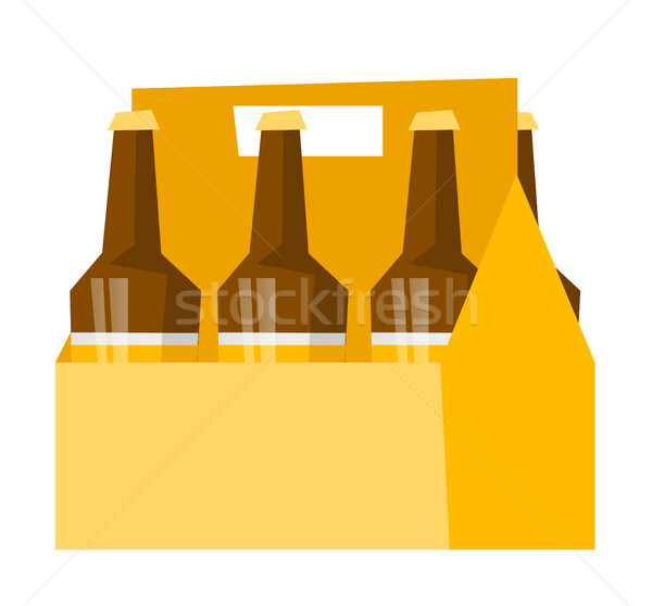 Six-pack with bottles of beer vector cartoon. Stock photo © RAStudio
