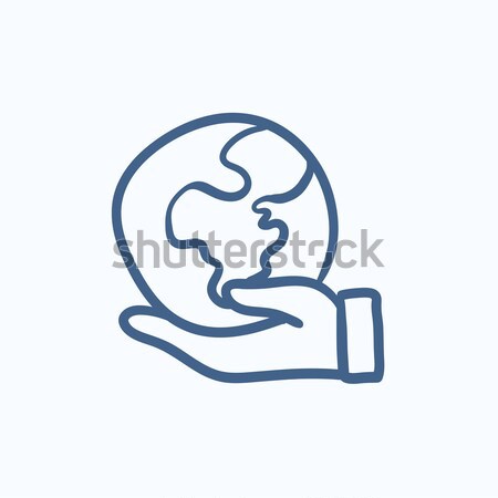 Hand holding the Earth line icon. Stock photo © RAStudio