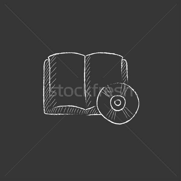 Stock photo: Audiobook and cd disc. Drawn in chalk icon.