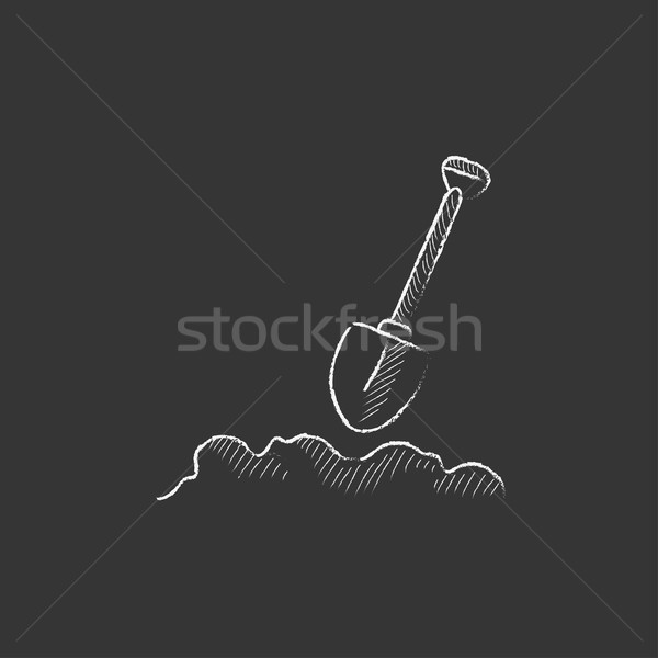 Stock photo: Mining shovel. Drawn in chalk icon.