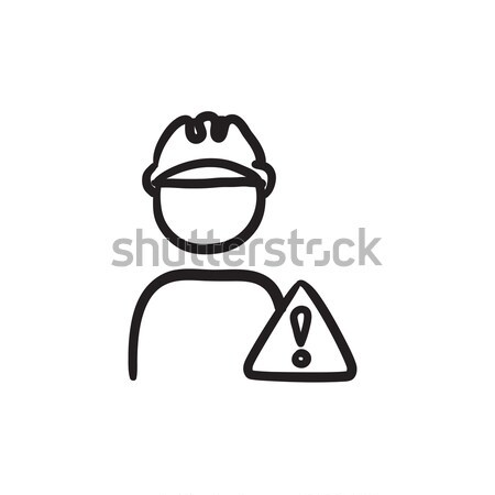 Worker with caution sign sketch icon. Stock photo © RAStudio