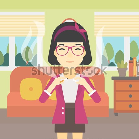 Stock photo: Young woman quitting smoking vector illustration.