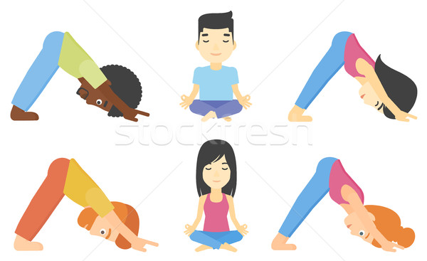 Vector set of men and women practicing yoga. Stock photo © RAStudio