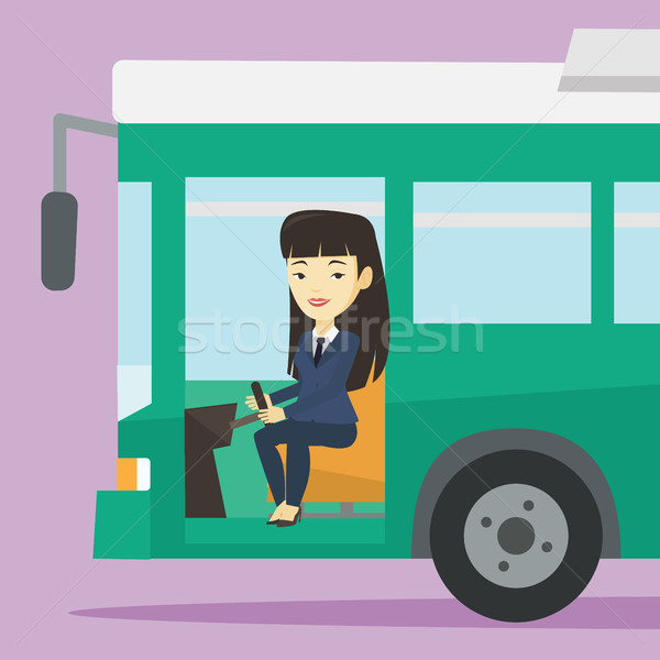 Asiatic autobuz şofer şedinţei volan femeie Imagine de stoc © RAStudio