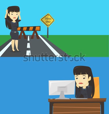 Businesswoman looking at road sign dead end. Stock photo © RAStudio