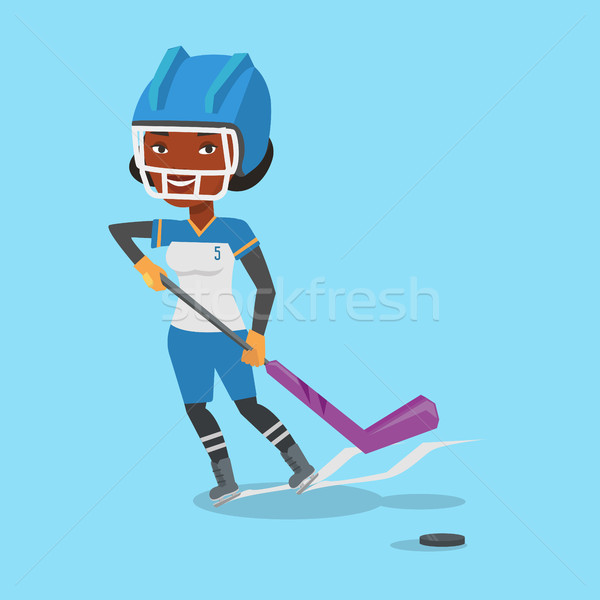 Jégkorong játékos fiatal sportoló játszik női Stock fotó © RAStudio