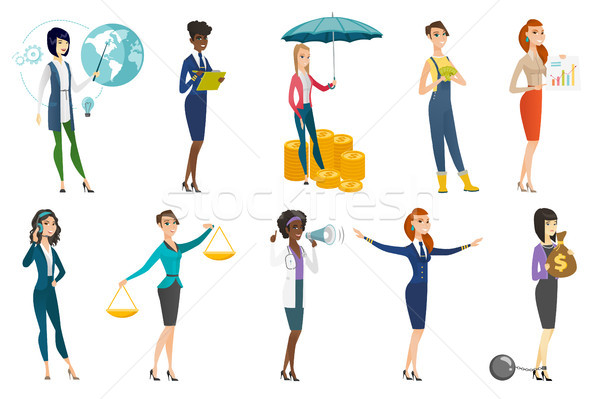 Business woman, stewardess, doctor profession set. Stock photo © RAStudio