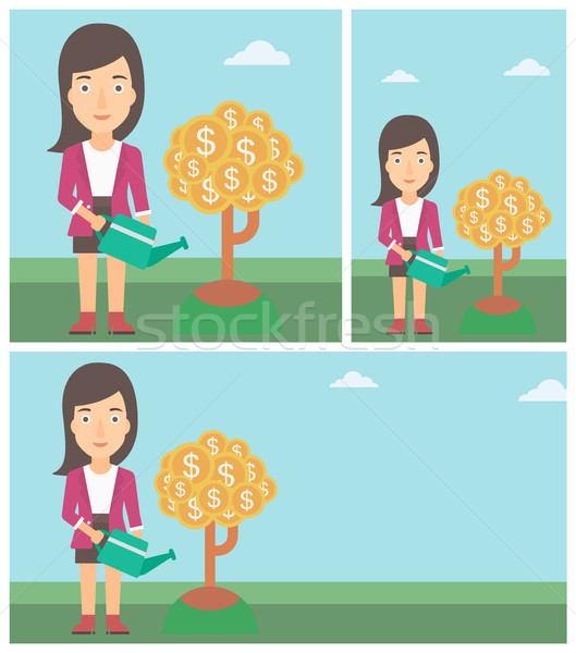 женщину Денежное дерево молодые деловой женщины успешный Сток-фото © RAStudio