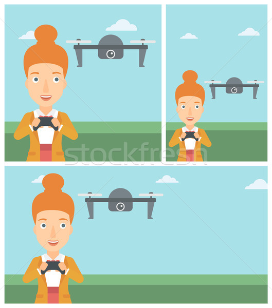 Woman flying drone vector illustration. Stock photo © RAStudio