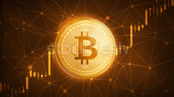 Gold bitcoin coin with bull stock chart. Stock photo © RAStudio