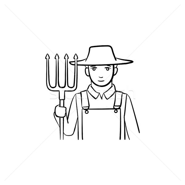 Farmer with pitchfork hand drawn sketch icon. Stock photo © RAStudio