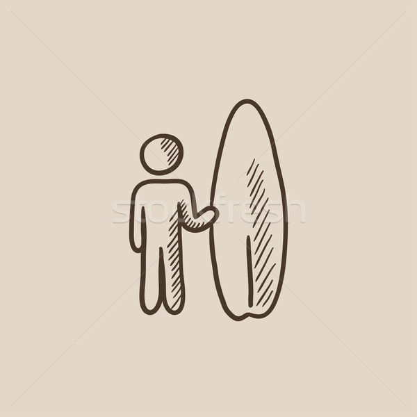 Stock photo: Man with surfboard sketch icon.