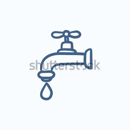 водопроводный кран капли воды эскиз икона вектора изолированный Сток-фото © RAStudio
