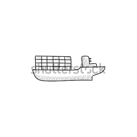 Vracht containerschip schets icon vector geïsoleerd Stockfoto © RAStudio