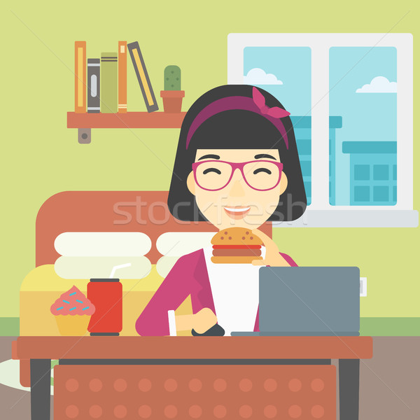 Woman eating hamburger vector illustration. Stock photo © RAStudio