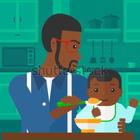 Father feeding baby vector illustration. Stock photo © RAStudio