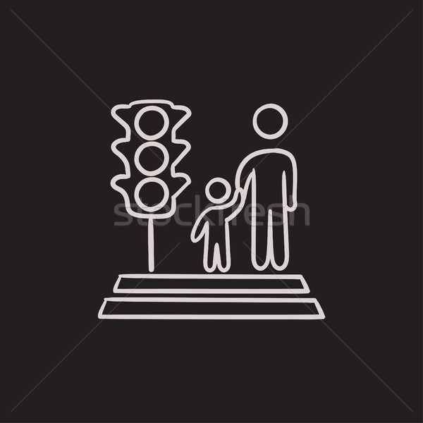 Parent and child crossing the street sketch icon. Stock photo © RAStudio